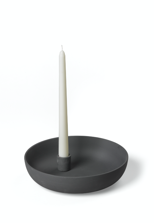 Orbital Charcoal Grey Candle Holder in Matte Clay - Medium
