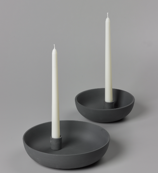 Orbital Charcoal Grey Candle Holder in Matte Clay - Medium