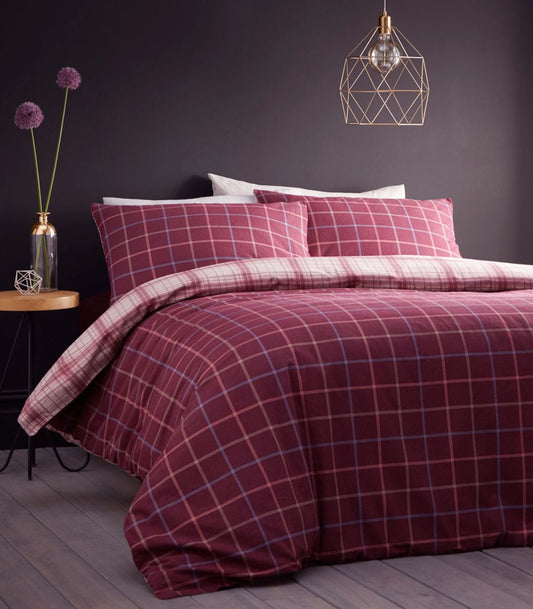 Iona Plum Brushed Cotton Duvet Cover and Pillowcase Set